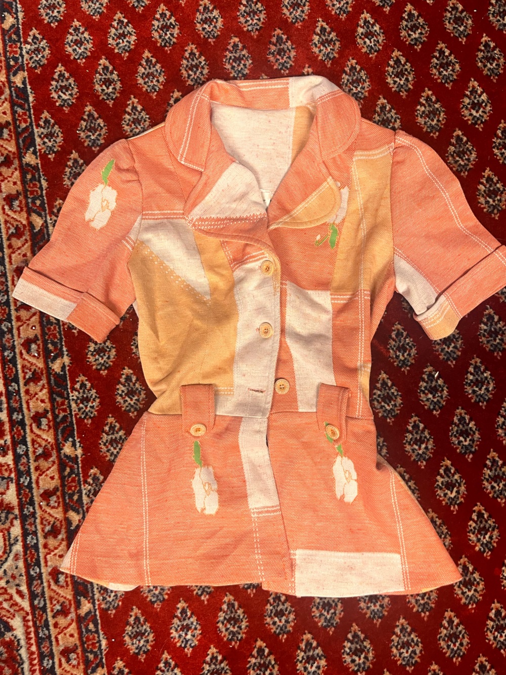 Vintage Peach Floral Button-Down Polo